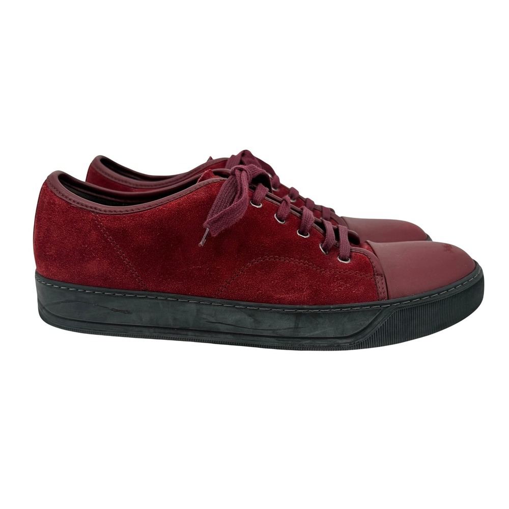 Lanvin Mens DBB1 Burgundy Red Suede Leather Cap Toe Low Top Sneakers Shoes Sz 8
